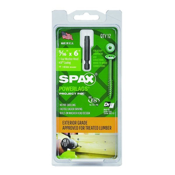 Spax Wood Screw, 5/16 in, 6 in, 5 PK 45818208015243